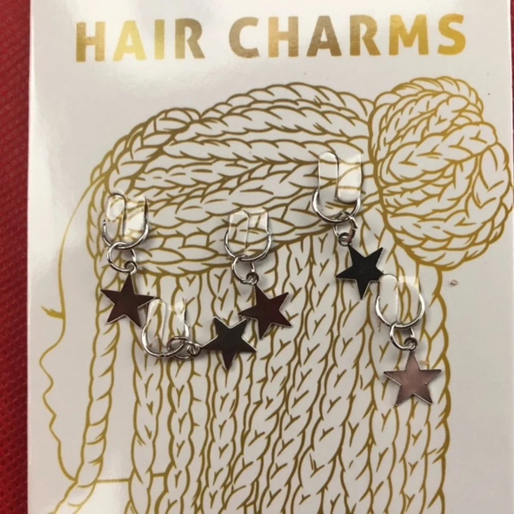 3pack silver & gemstone hair charms stars, gemstone &‎ leaf shape new